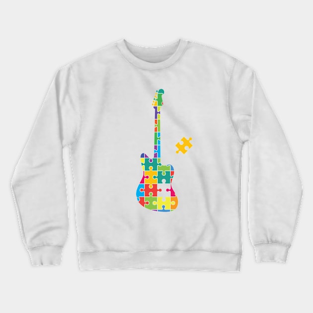 Color Puzzle Offset Style Electric Guitar Silhouette Crewneck Sweatshirt by nightsworthy